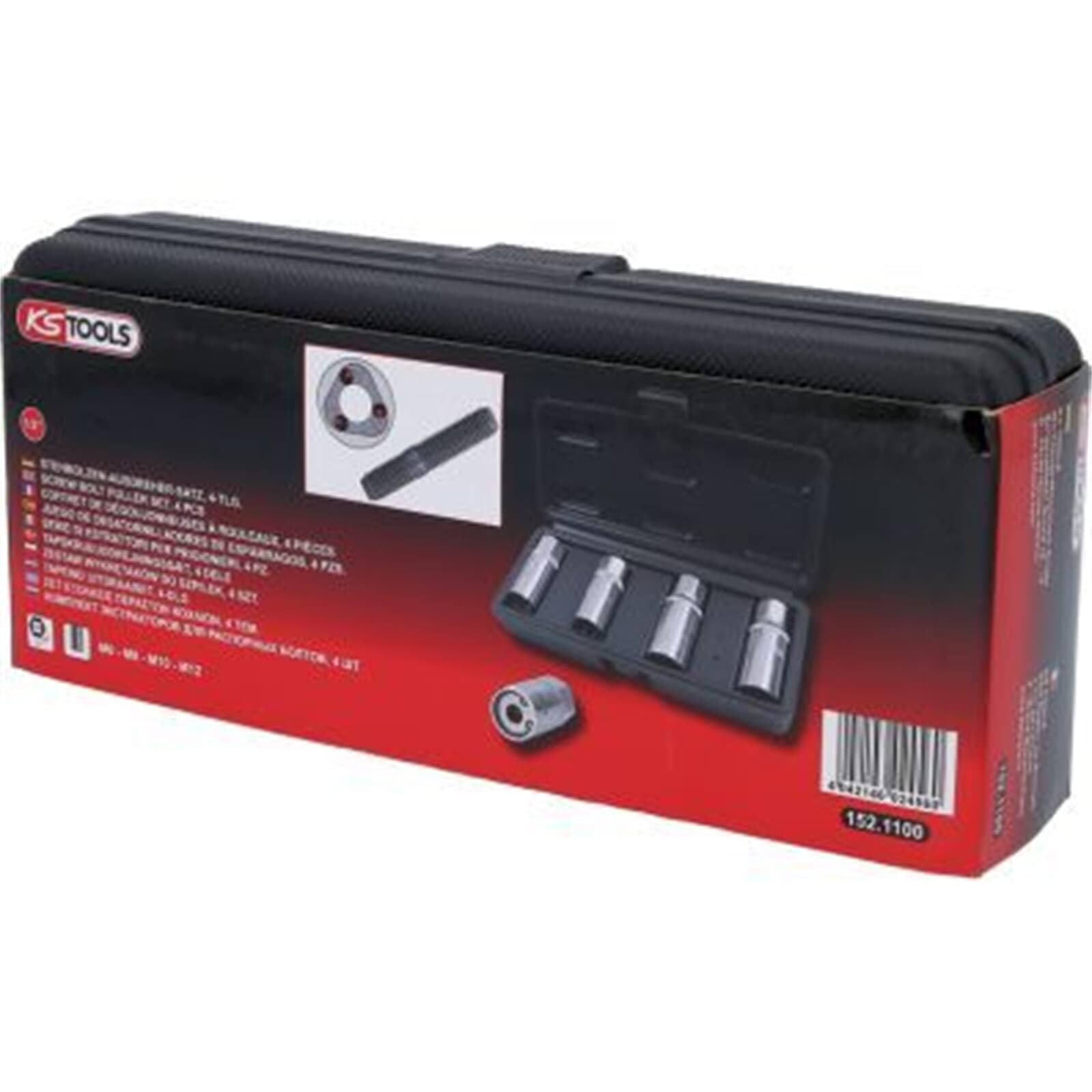 KS Tools 152.1100 1/2" Serie di Estrattori per Prigionieri, 4 Pezzi, Esecuzione a Rulli Eccentrici, per Filettatura Destra e Sinistra, in Astuccio in Plastica