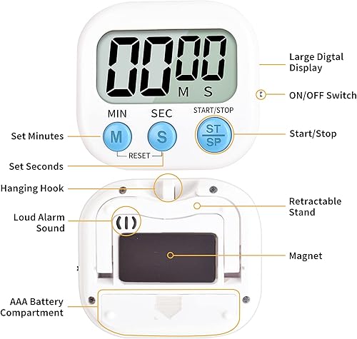 Miniatura 5 de Temporizador para niños, temporizador de cocina digital, parte trasera magnética, anillo fuerte, soporte para cocinar, aula, baño, profesores, niños