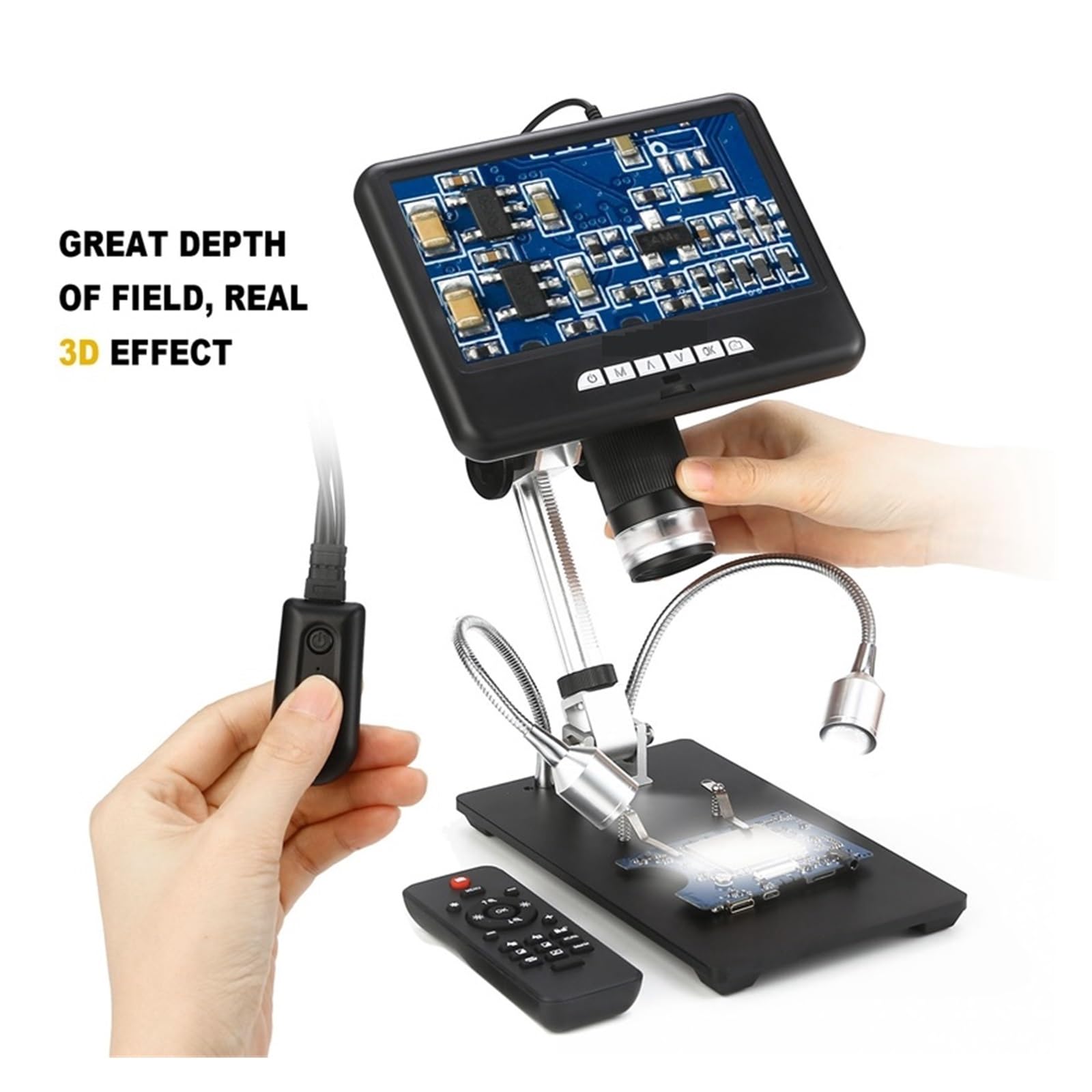 Mikroskop cyfrowy, Mikroskop 7" Cyfrowa Lupa Wideo 3D USB 2MP | Obrót Obrazu, Naprawa Telefonów, Lutowanie, Biżuteria, Dla Dzieci, Studenci, Dorośli, Początkujący