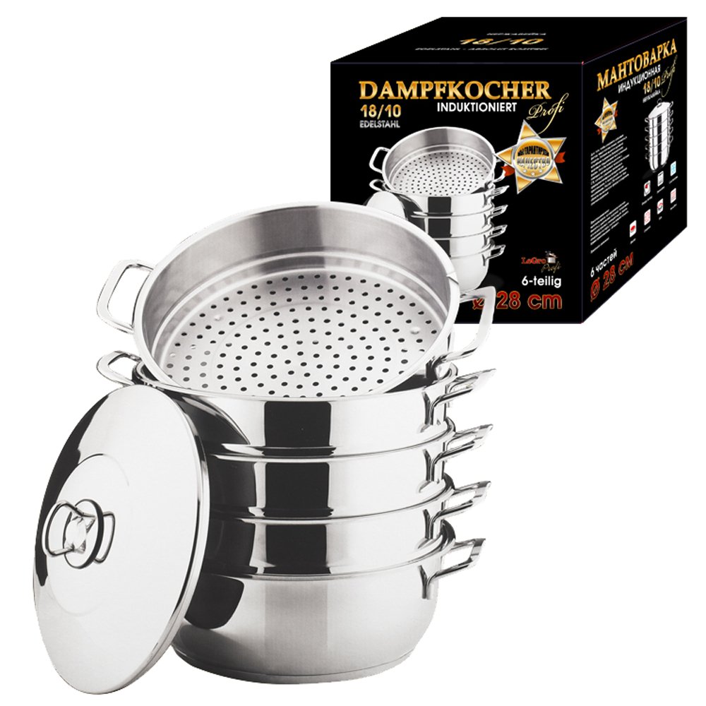 Olymp handles Dampfkocher, Mantowarka, Gardampfkochtopf Set aus 18/10 Edelstahl (Optional 28cm)