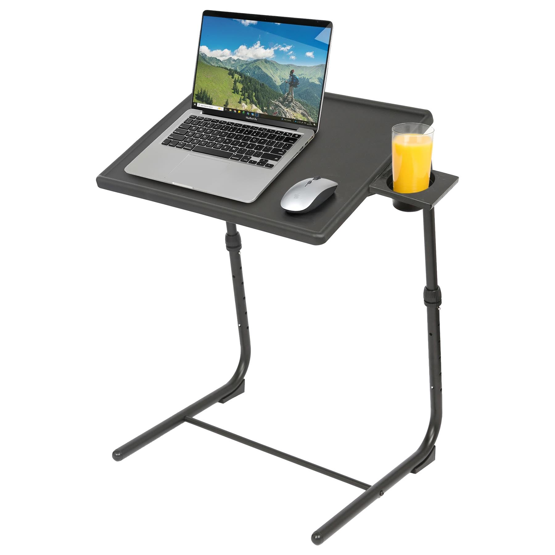 Table pour Ordinateur Portable Pliante et Réglable en Hauteur - Noir - 1x Petit Pliable Bureau à Domicile avec Plan de Travail en Plastique, Cadre Métallique et Porte-Gobelet - par Harbour Housewares