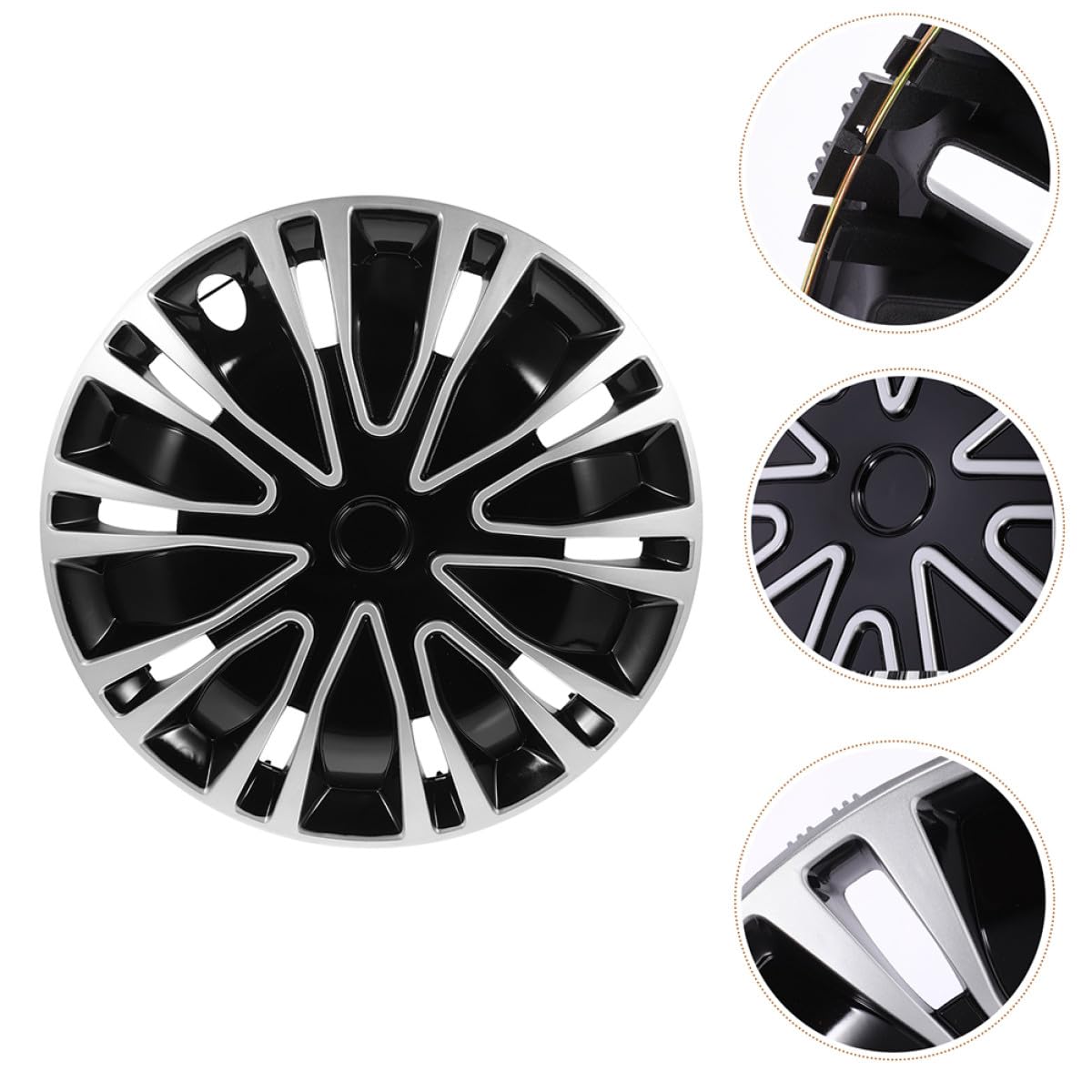 Healeved Lot de 2 Enjoliveurs de Jante Universels 12 Pouces, Cache-moyeu en Plastique PP Robuste Argenté et Noir, Protection Anti-débris pour Jantes de Voiture, Adaptés à Multiples Modèles