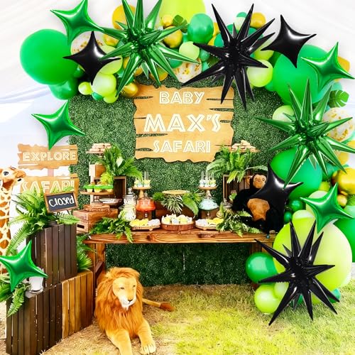 Image of TONIFUL 22Inch 18Pcs Black Green Large Explosion Star Mylar Balloons and 10Inch Four Pointed Star Balloons Set for Christmas New Year Birthday Wedding Bridal Shower Anniversary Photo Booth Supplies