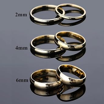 NOKMIT 2mm 4mm 6mm ゴールド結婚指輪 レディース メンズ タングステン 上品なゴールドドームリング 親指ピンキーリング 高光沢仕上げ 変色しない 快適フィット
