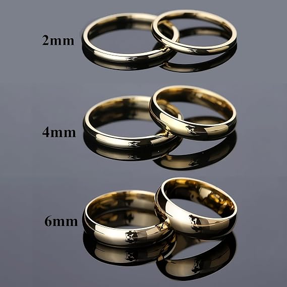 NOKMIT 2mm 4mm 6mm ゴールド結婚指輪 レディース メンズ タングステン 上品なゴールドドームリング 親指ピンキーリング 高光沢仕上げ 変色しない 快適フィット