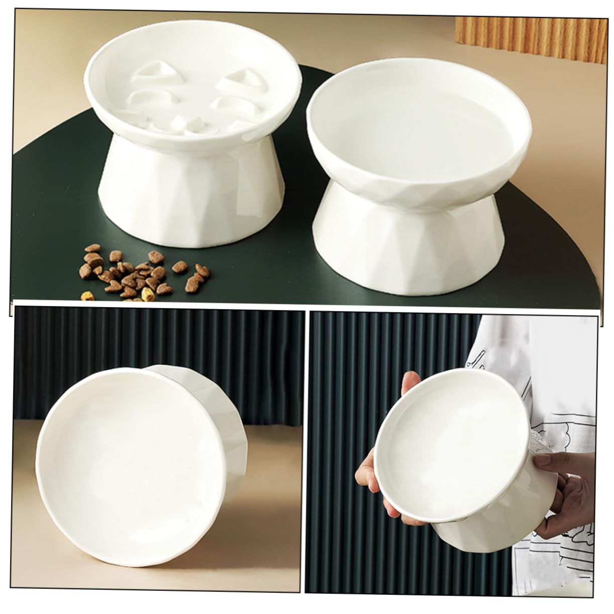 minkissy Comedero Elevado y Capacidad Grande de Cerámica para Gatos Diseño Ergonómico Cuenco Blanco para Alimentación y Decoración en Interiores