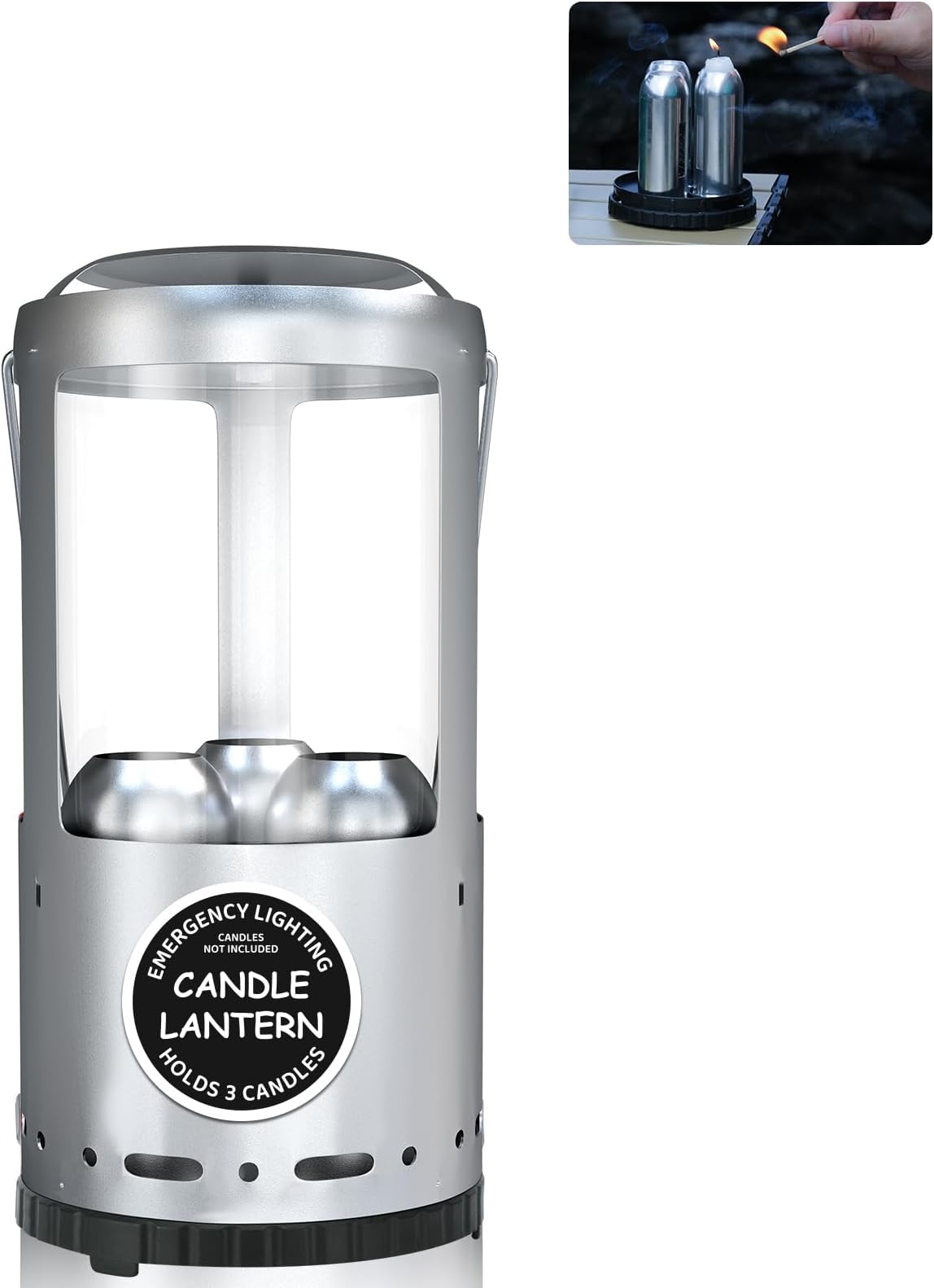 Candle Lantern, Camping Gear for Campers and Emergency Use, Without Candles (Silver)