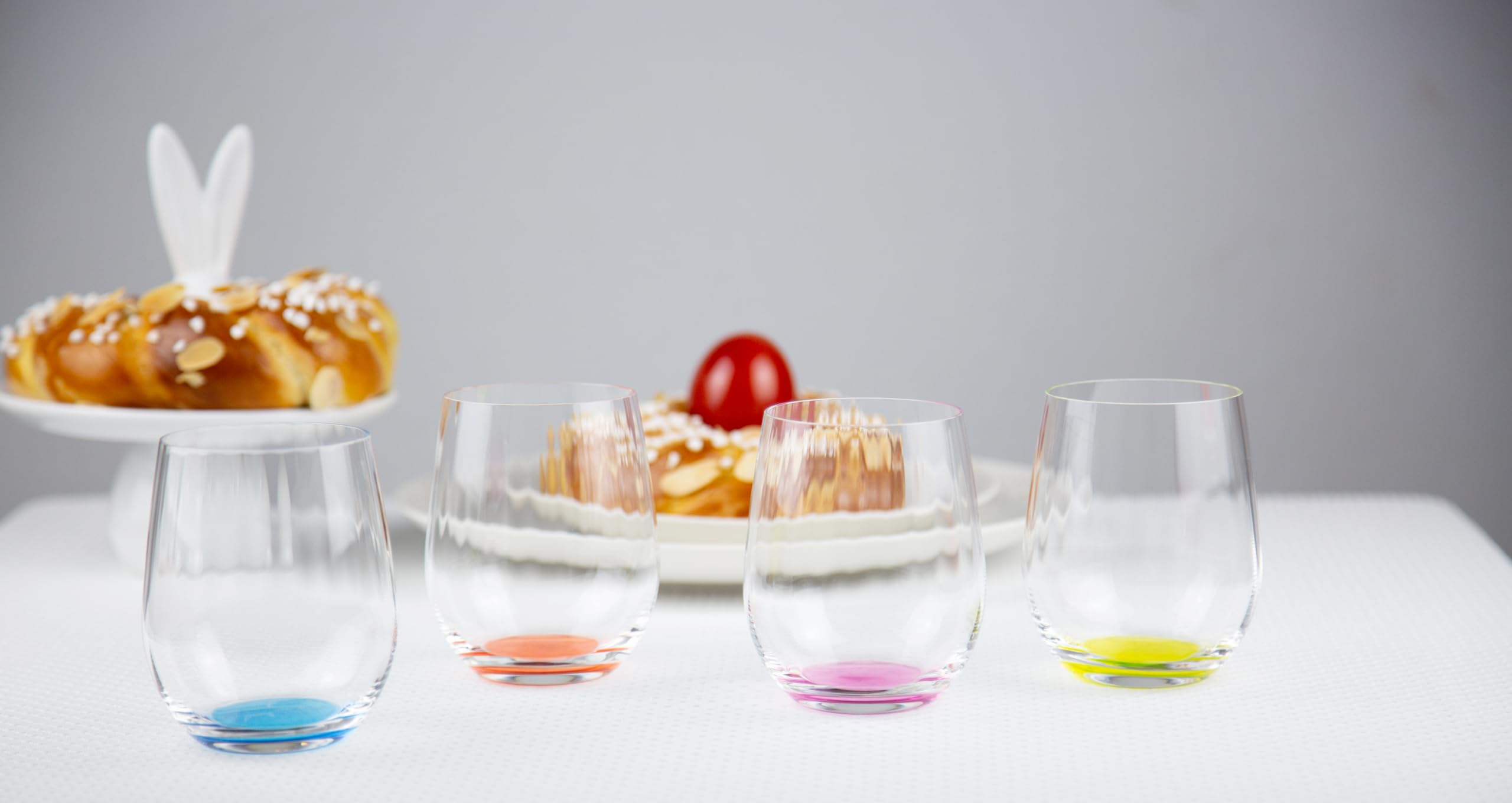 RIEDEL The O Wine Tumbler Happy O Vol. 2 - Azurblau, Violett, Zinnoberrot, Orange - 4er Set, Trinkglas, Kristallglas, Spülmaschinenfest - 5414/88