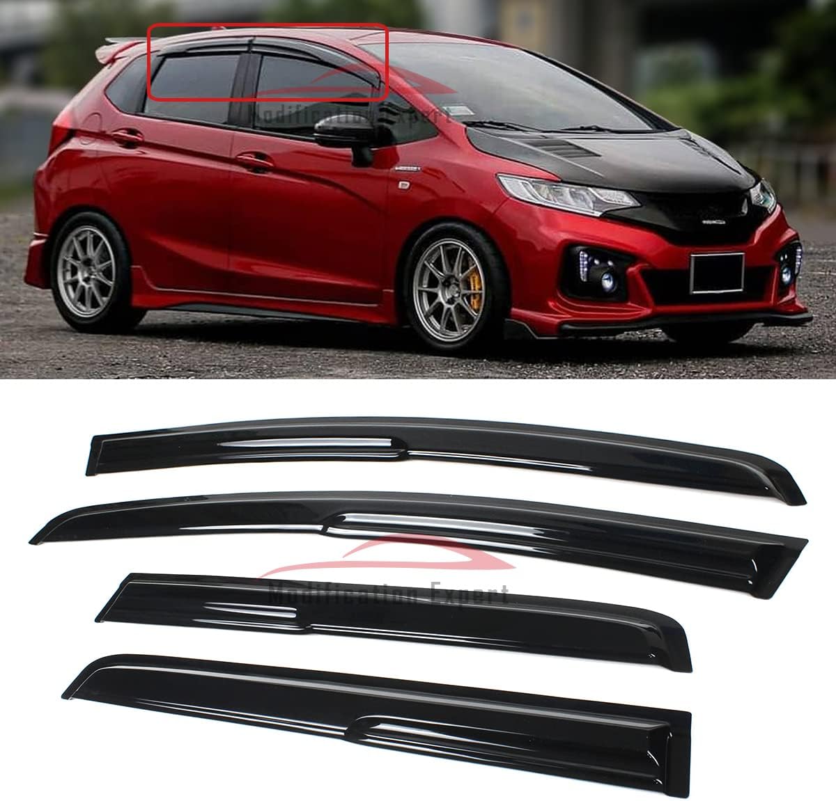 Fits for 2015-2020 Honda Fit Jazz GK5 JDM 3D Wavy Mugen Style Window Visors Rain Guards Deflector