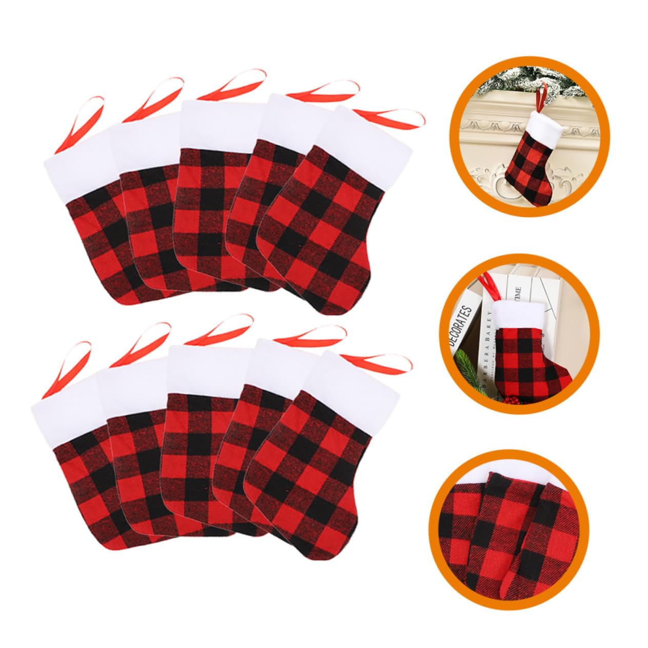 Cabilock 4 Sätze Weihnachtsstrümpfe Aus Und Schwarzem Karostoff Dekorative Xmas Socken Für Kamin Und Weihnachtsbaum Für Festlichkeiten Und 10 Stück * 4