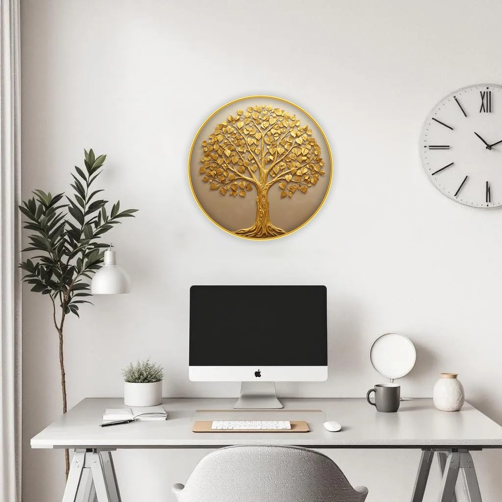 Vastu kalpavriksha Money Golden Tree Photo Frame, Round, 12x12 Inch, Sparkle Laminated 52001