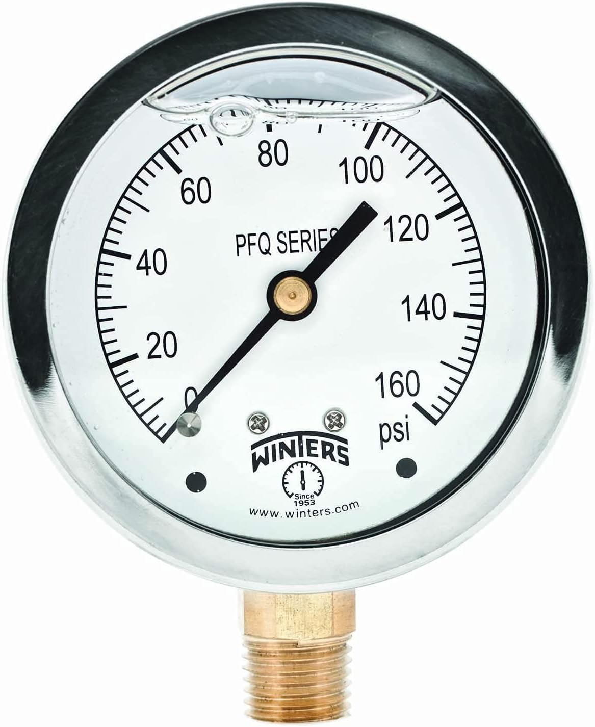 Winters PFQ Series Stainless Steel 304 Single Scale Liquid Filled Pressure Gauge with Brass Internals, 0-160 psi, 2-1/2" Dial Display, +/-1.5% Accuracy, 1/4" NPT Bottom Mount: Industrial Pressure Gauges: Tools & Home Improvement