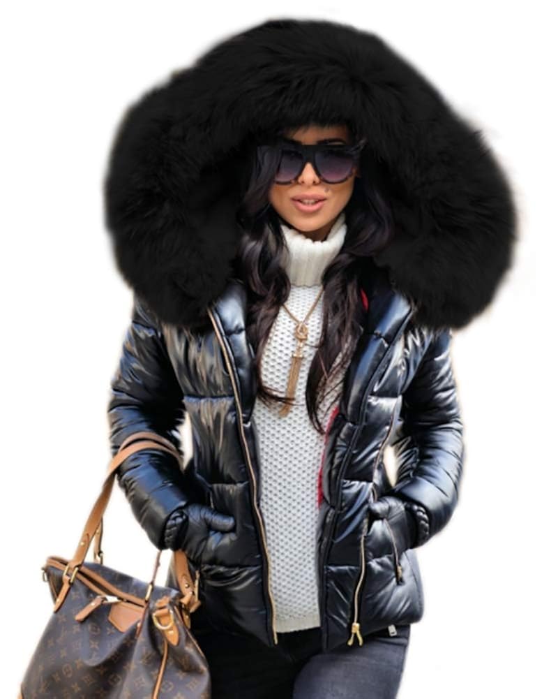 Black fake black fox fur parka coat Clearance