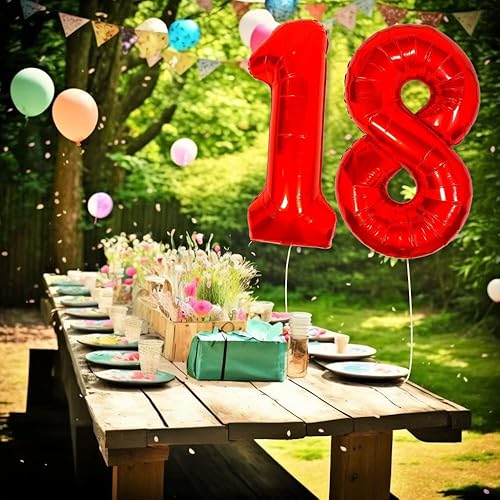 Miniatura 5 de DIWULI Globos con el número 40 pulgadas, color rojo, globo grande del número 18, globos rojos grandes, decoraciones de fiesta de cumpleaños de 18