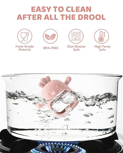 Miniatura 5 de Paquete de 3 manoplas de dentición de silicona para bebés de más de 3 meses, mordedores de muñeca y mano, juguetes masticables para necesidades de