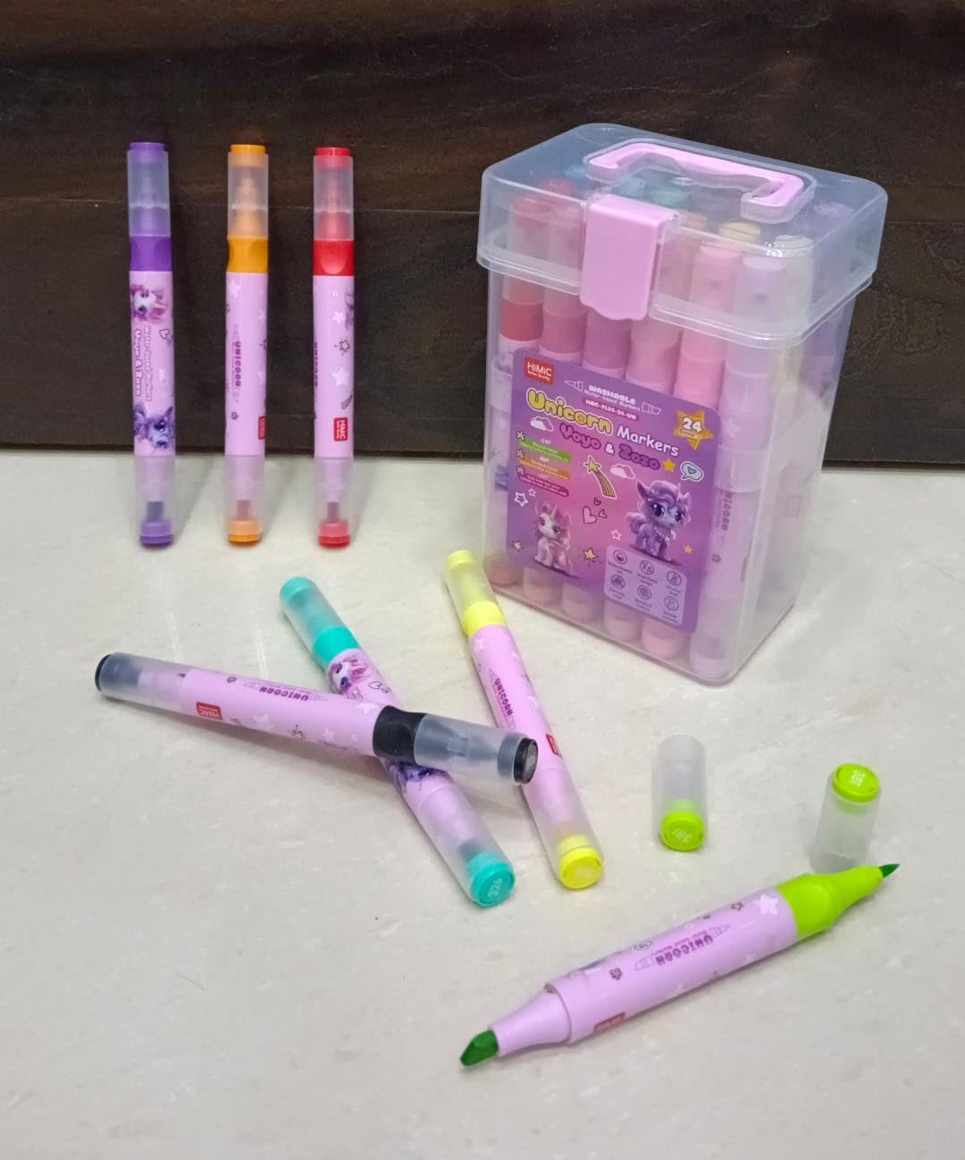 Washable Watercolor Pens Set - Colouring Kit Art Markers Colour Sketch Pens Set For Kids & Artists Fabric Paint Marker Pens For DIY Costumes,Clothes,Shoes etc.(HMC-9189-24-UN)