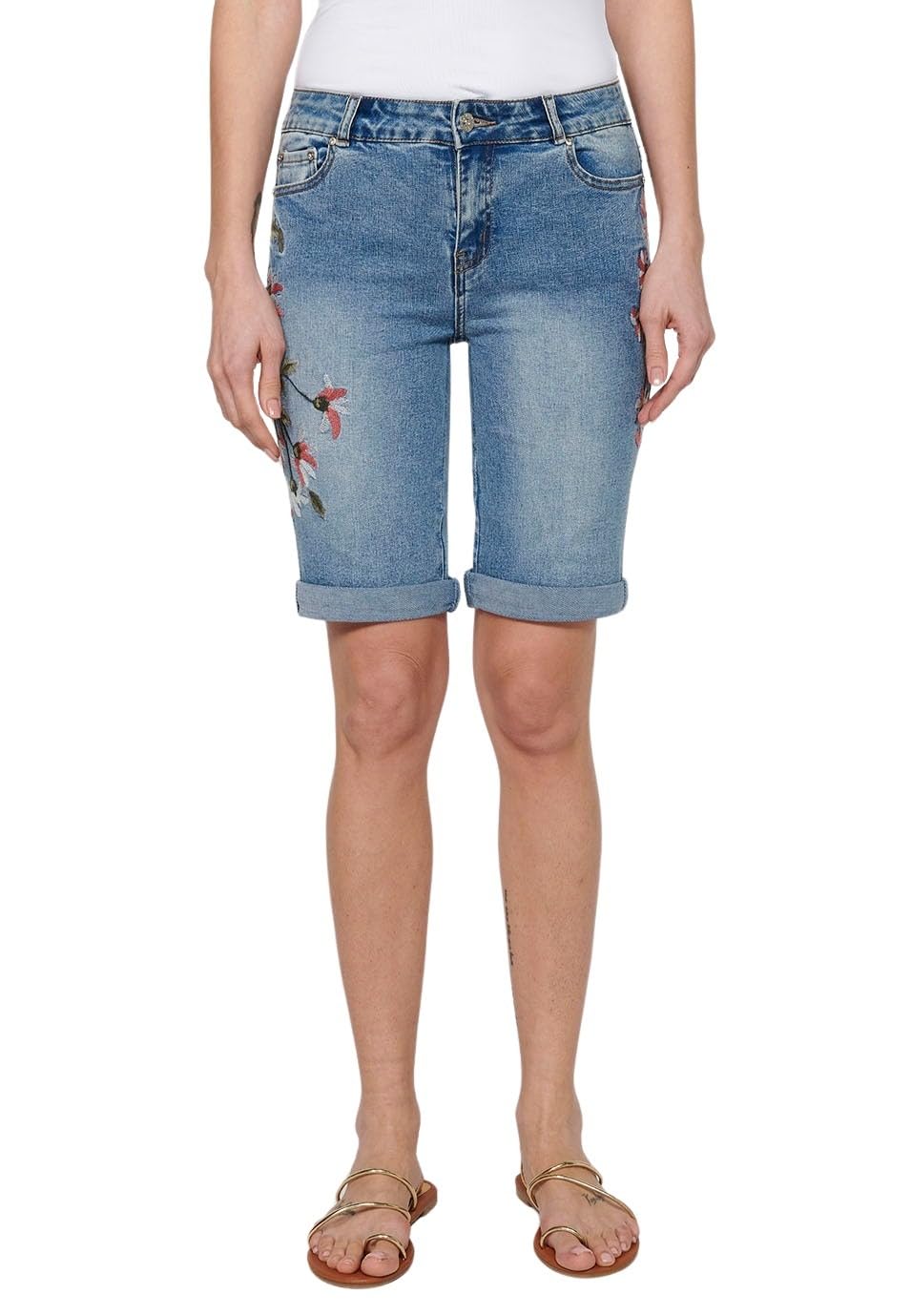Koroshi Pantalón Corto con Bordados Florales, Color Azul para Mujer, de Color Azul CL
