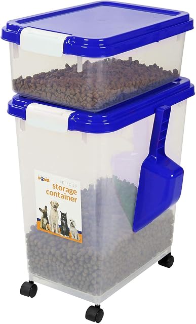 Taylor & Brown 3-Piece Airtight Pet Food Storage Container With Plastic Measuring Scoop Treats For Pet Dog Cat Animal Dry Food Dispenser With Casters (Blue)
