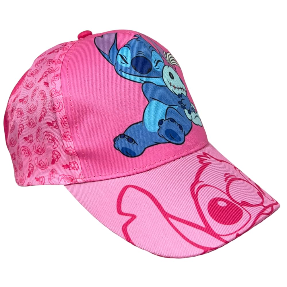 Cappellino Stitch Bambina con Visiera Berretto Rosa 100% Poliestere Protezione Solare UPF 30+ Regolabile Disney Stitch