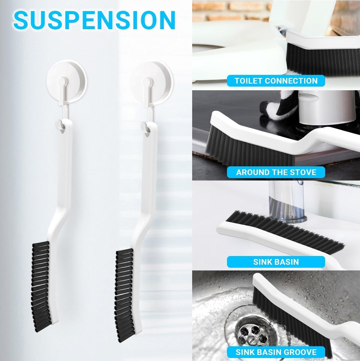 Juego de cepillos de limpieza para uso doméstico, cepillo de fregar, cepillos de limpieza de baño, cepillo de limpieza de grietas para baño, suelo, bañera, ducha y superficie de cocina (4