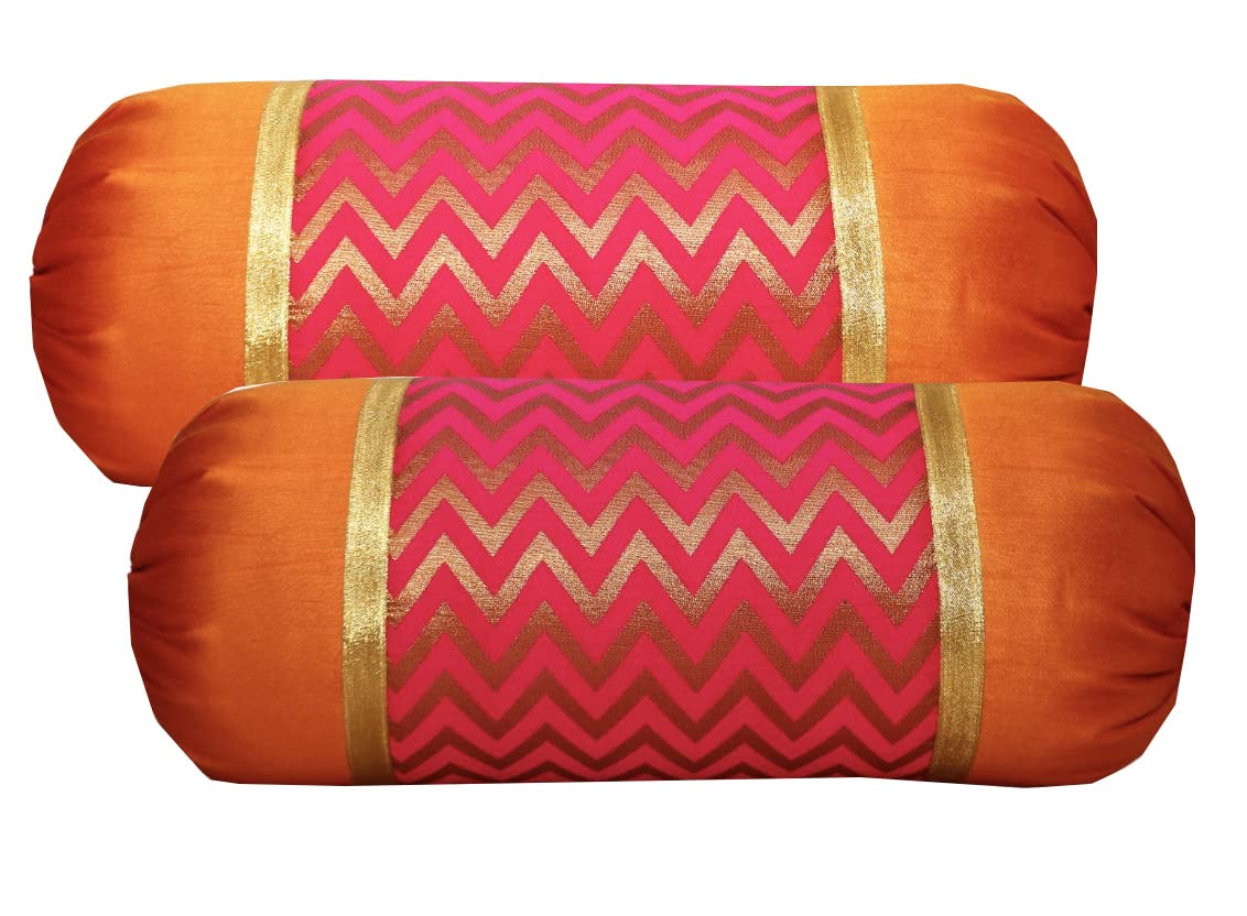 PINK PARROT PinkParrot Jacquard Silk 16x30 inch Bolster Covers - Set of 2-Code902-image-9