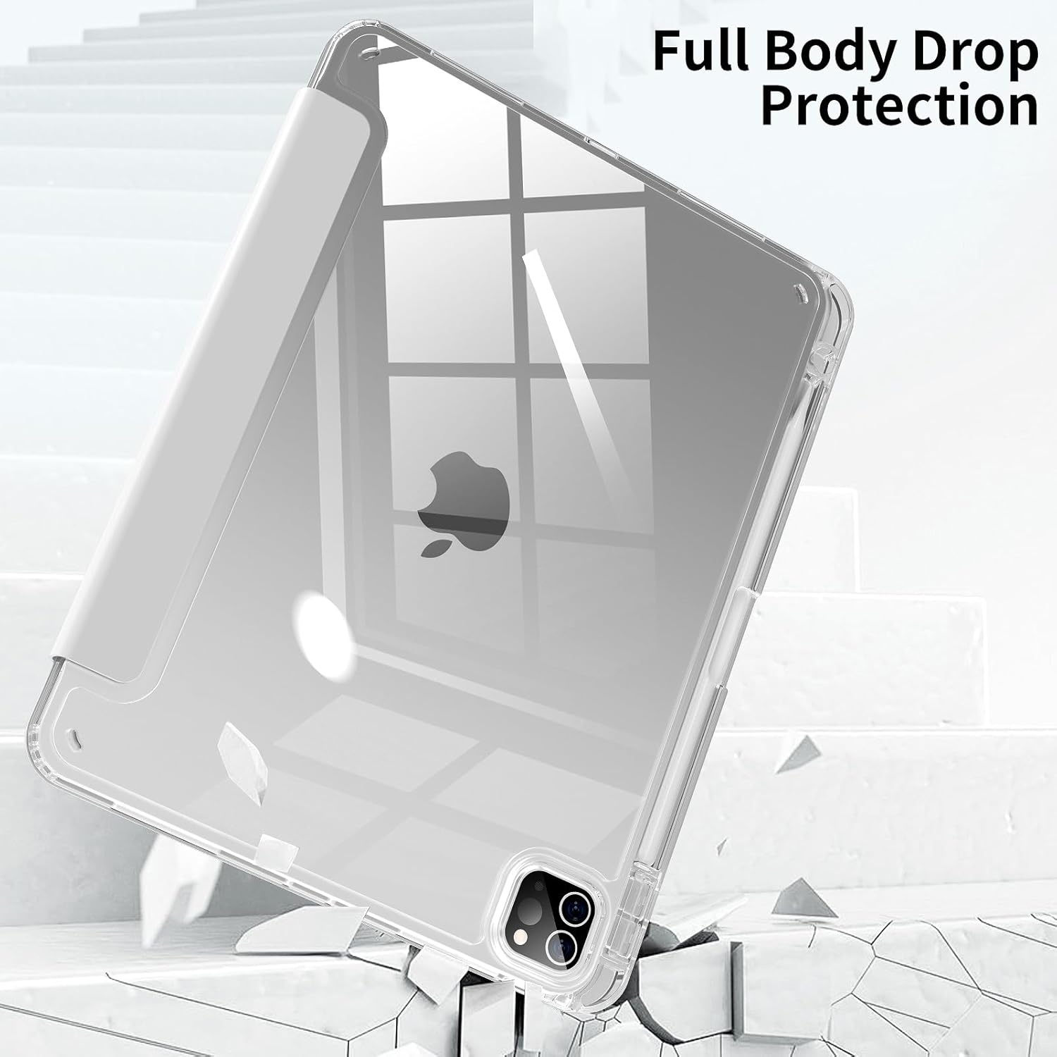 Aoub Crystal Case for iPad Pro 11 inch 4th/3rd Generation 2022/2021, Hard Clear Back with Pencil Holder, Auto Sleep/Wake Support Pencil Wireless Charging, for iPad 11" Pro 2nd 1st 2020 2018 - Gray - Image 8