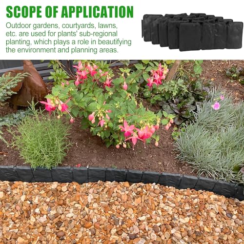 Garden Edging Border NO DIG, with Landscape Edging Anchoring Spikes, Black Stone Effect Plastic Lawn Edging Fencing, Interlocking Yard Lawn Edging for Flower Bed | 24 Ft | 30Pcs | Black | by MSISILY - Image 5