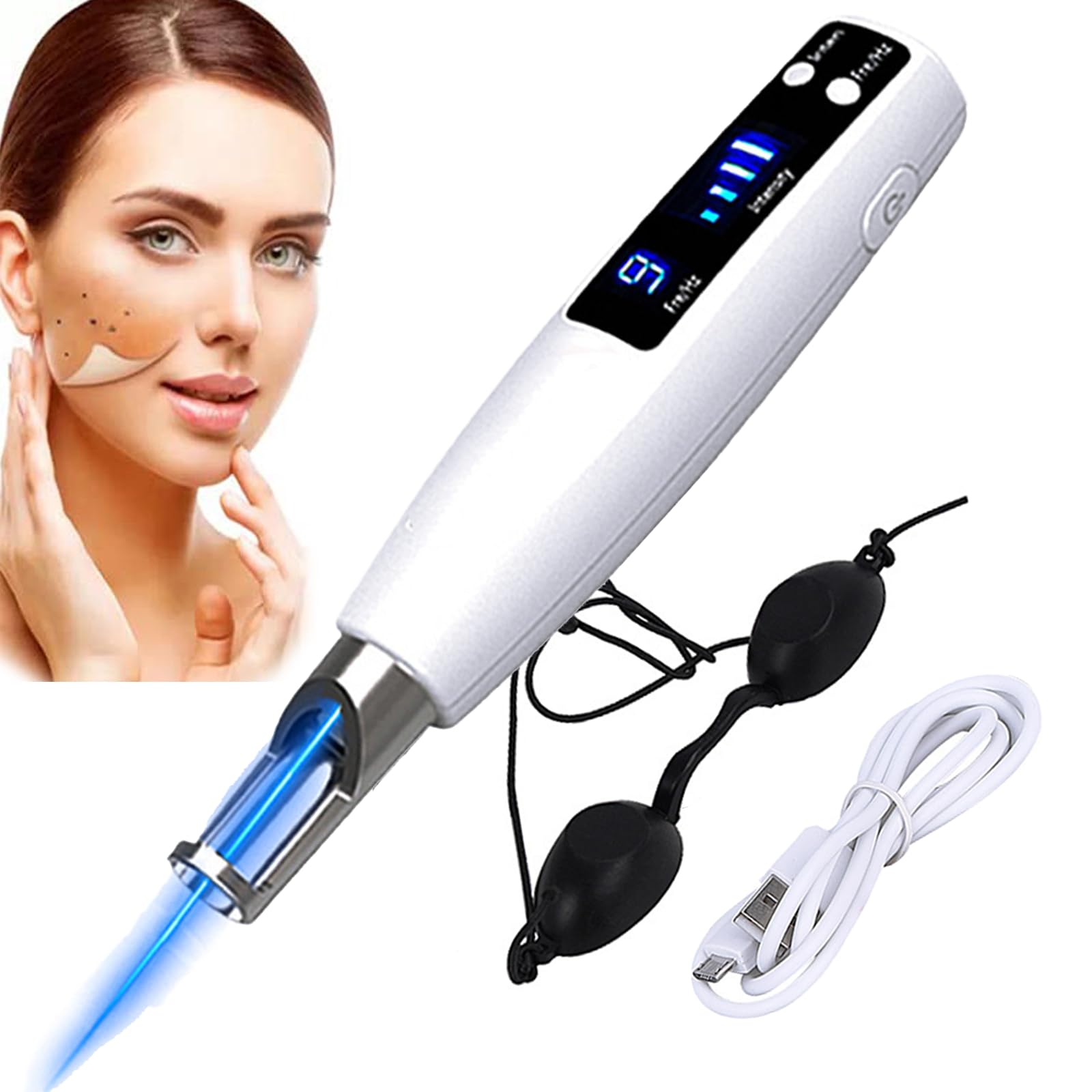 Picosecond Laser Pen, pióro do usuwania narośli skórnych, niebieskie i czerwone światło, wyświetlacz LCD, z 9 trybami, 4 poziomami usuwania przebarwień,blizn,znamion,ciemnych plam,piegów,Blue