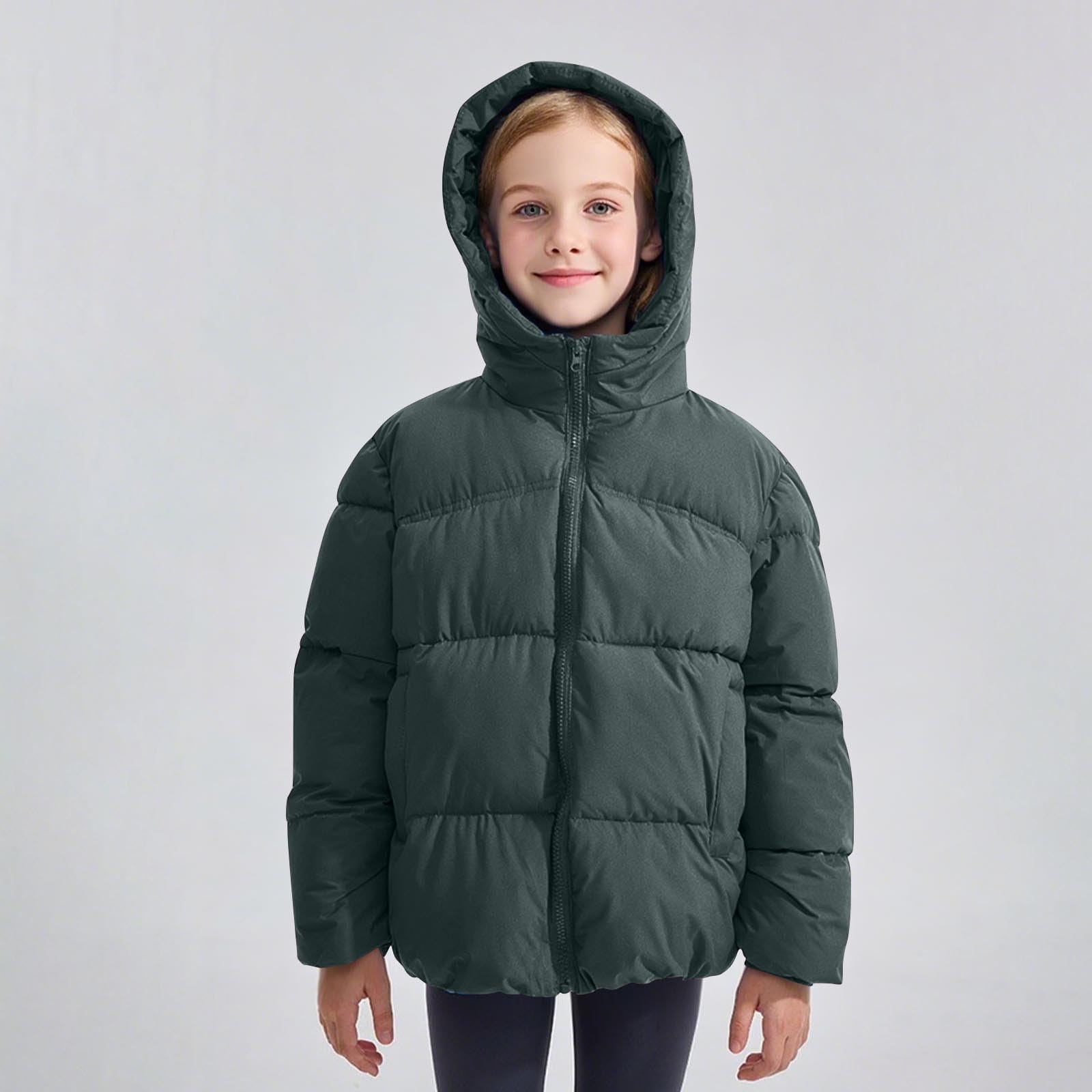 HAOLEI Chaqueta Acolchada de Invierno para Niñas y Niños,Abrigo Acolchado con Capucha para Niñas Abrigos Cálido Grueso Color Sólido Traje de Nieve Resistente Al Viento Ropa Exterior de 2 a 12 Años