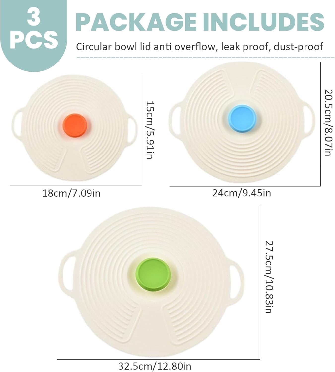 3pcs Silicone Lids Food Covers, Round Heat Cold Resistant Microwave Cover With Handle, Airtight Silicone Food Covers Fits Cups, Bowls, Plates, PotsSilicone Lids
