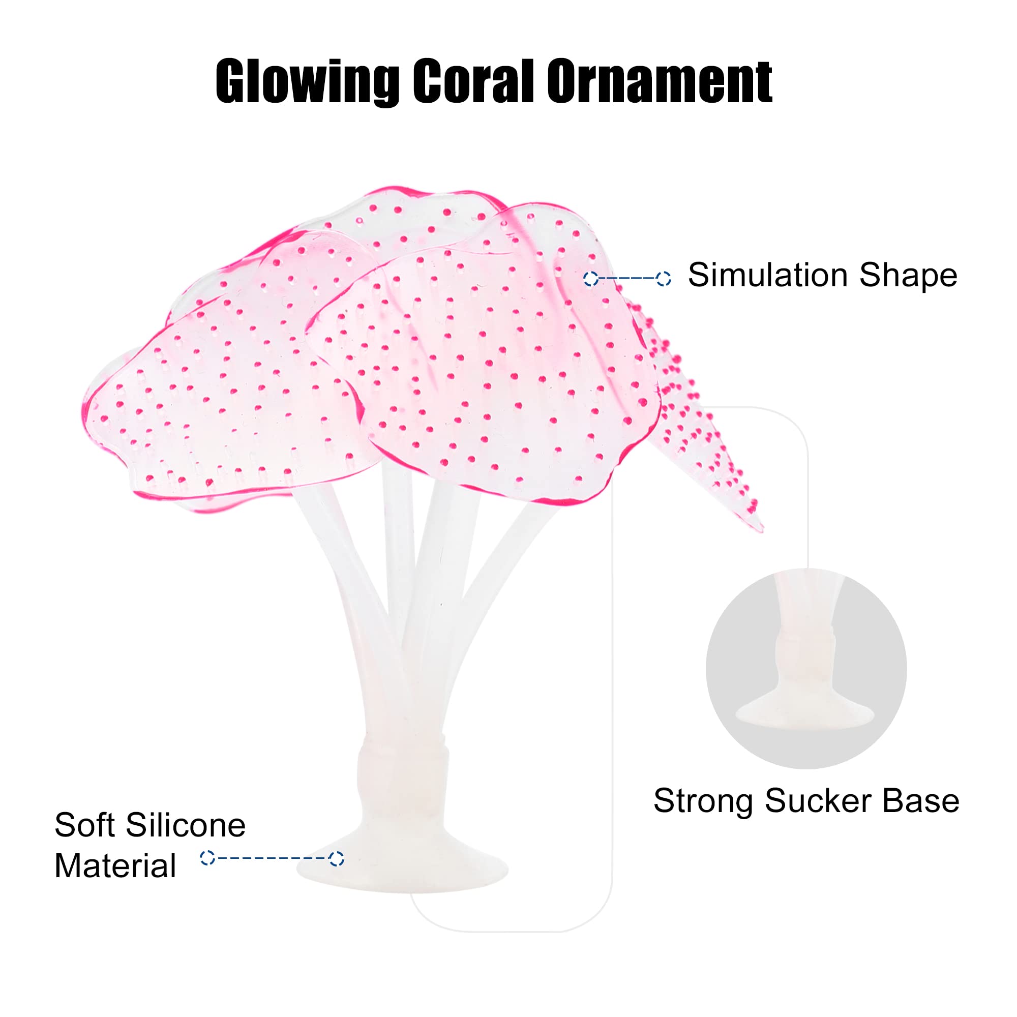 VOCOSTE Silicone Glowing Aquarium Simulation Coral with Sucker, Pink, 1Pcs, 9.5x9x7cm - Image 3