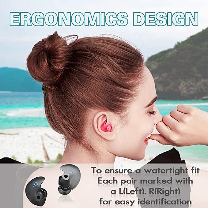 Image of Silicone Earplugs for Swimming Bathing and Sleeping, Professional Noise Reduction Reusable Silicone Swim Earplugs for Adult Swimmers Children Diving (2 Pair) (Black White)