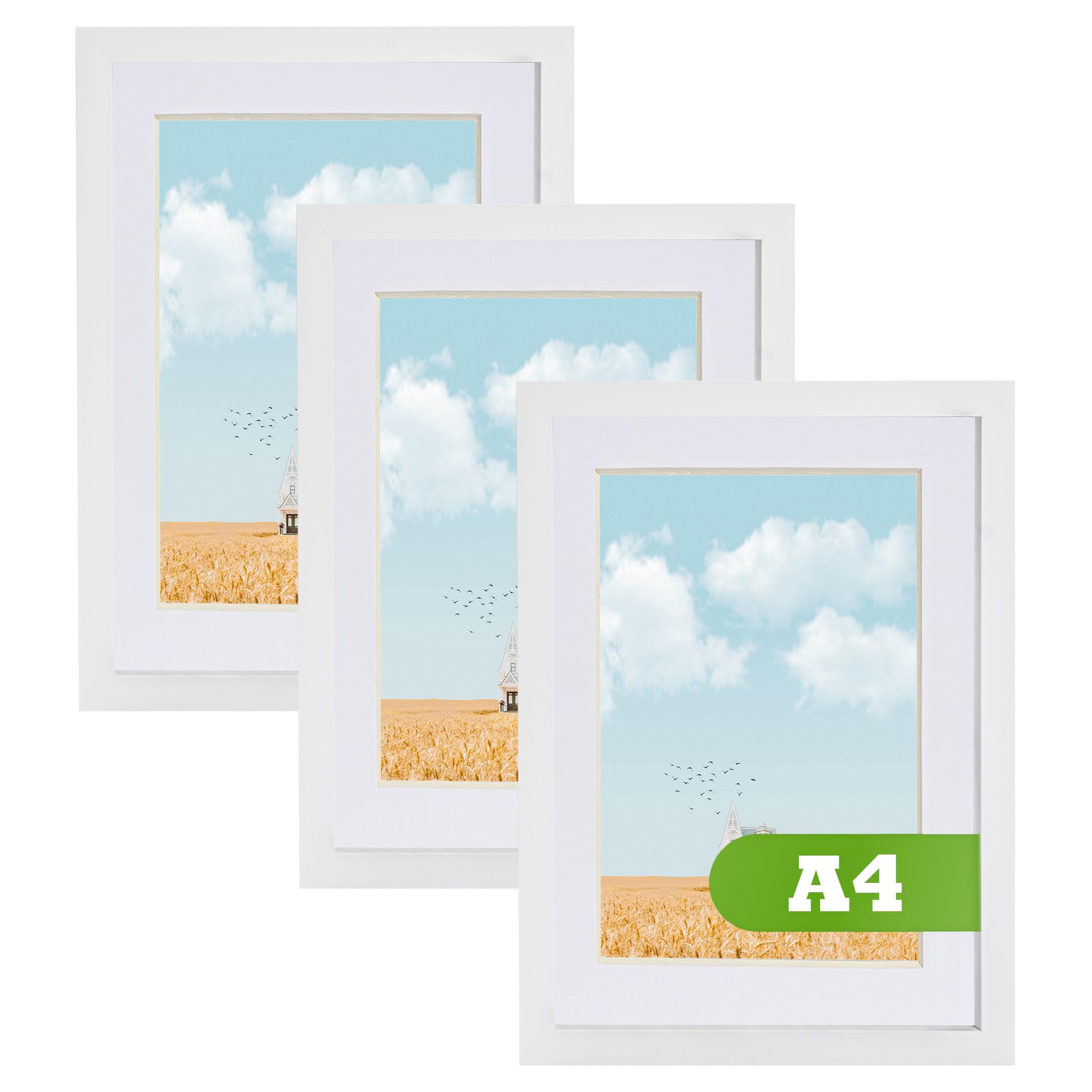 B&Q -  A4 Photo Frame With A5 Mount White Glass Picture Frame For Wall Hanging Or Tabletop DisplaySet Of 3