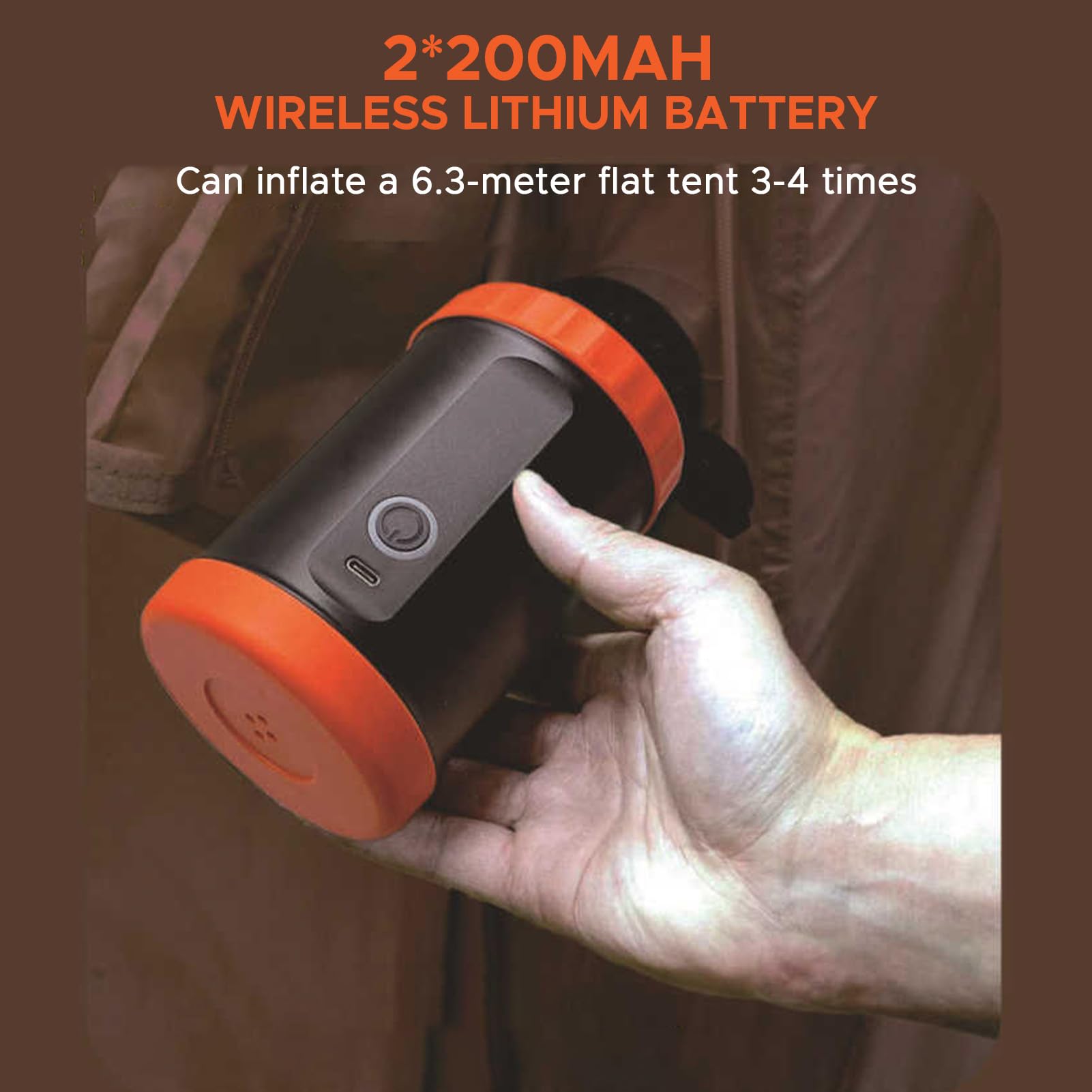 TFixol Pompe électrique portable A haute pression pour tentes gonflables 2000 mAh avec 5 buses pour SUP Canapé Lit Piscine Kayak Orange