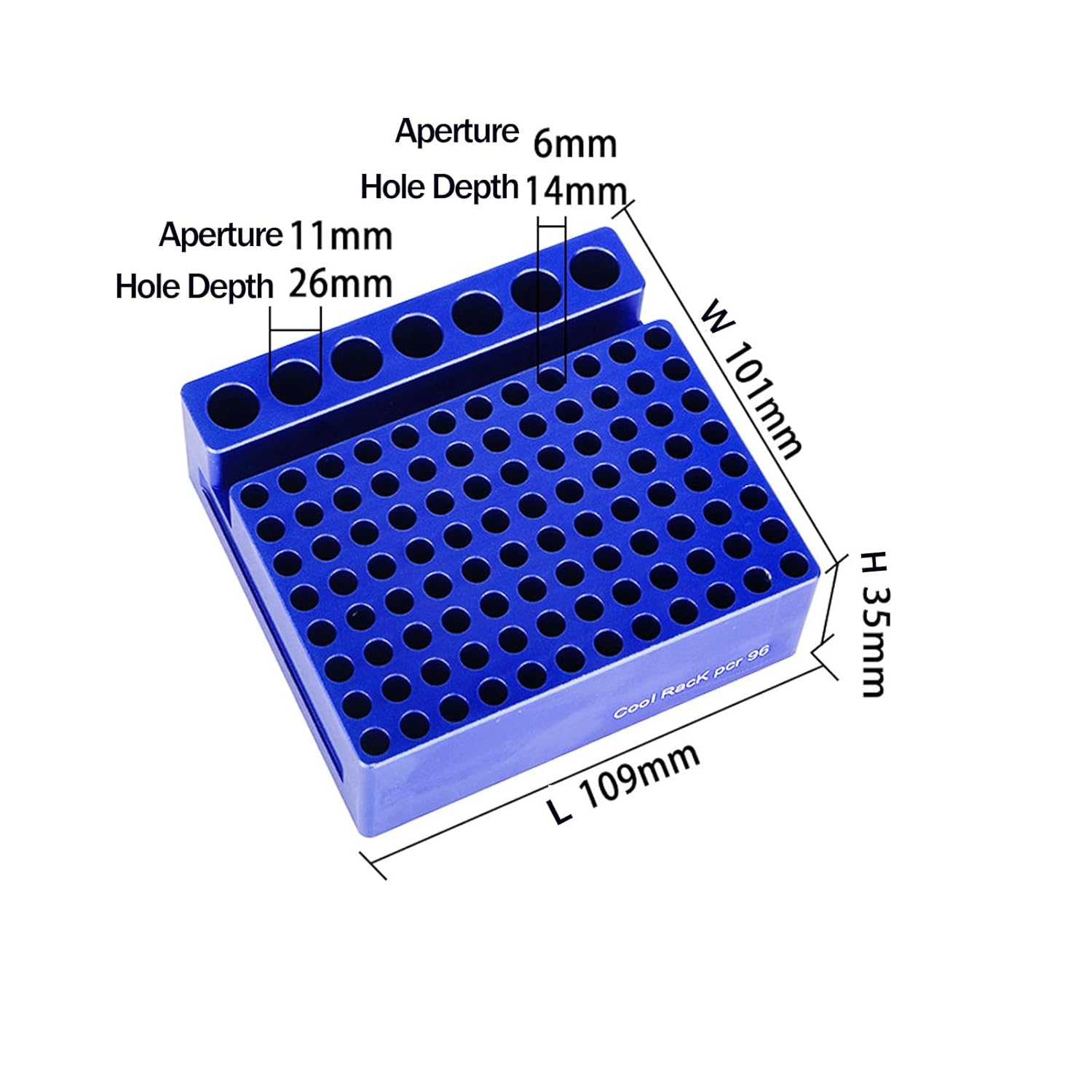 Aluminum Cooling Block with 103 Wells - 96 Wells for 0.2ml PCR Tubes and 7 Wells for 1.5/2ml Tubes