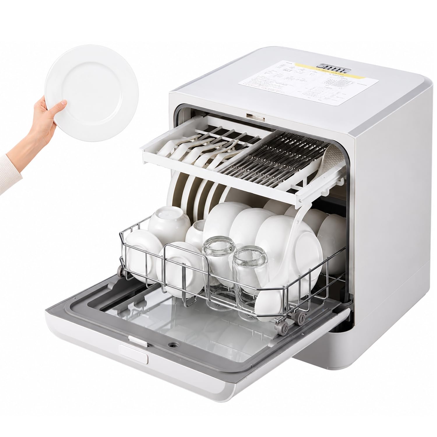 Minilavavajillas De Sobremesa, 800 W, 4 Modos De Lavado, Depósito De Agua Integrado De 6 L, Pantalla Led, Ciclo De Secado Y Lavado De Frutas, Sin Instalación, Ideal para Apartamentos