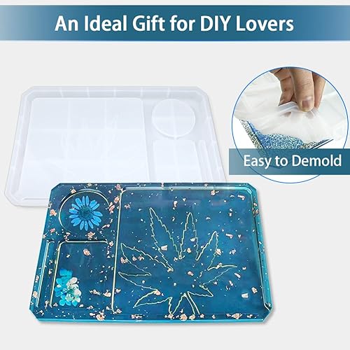 Miniatura 2 de 5 moldes de resina de silicona para resina epoxi con bandeja rodante grande y molinillo para moler y almacenamiento de bricolaje
