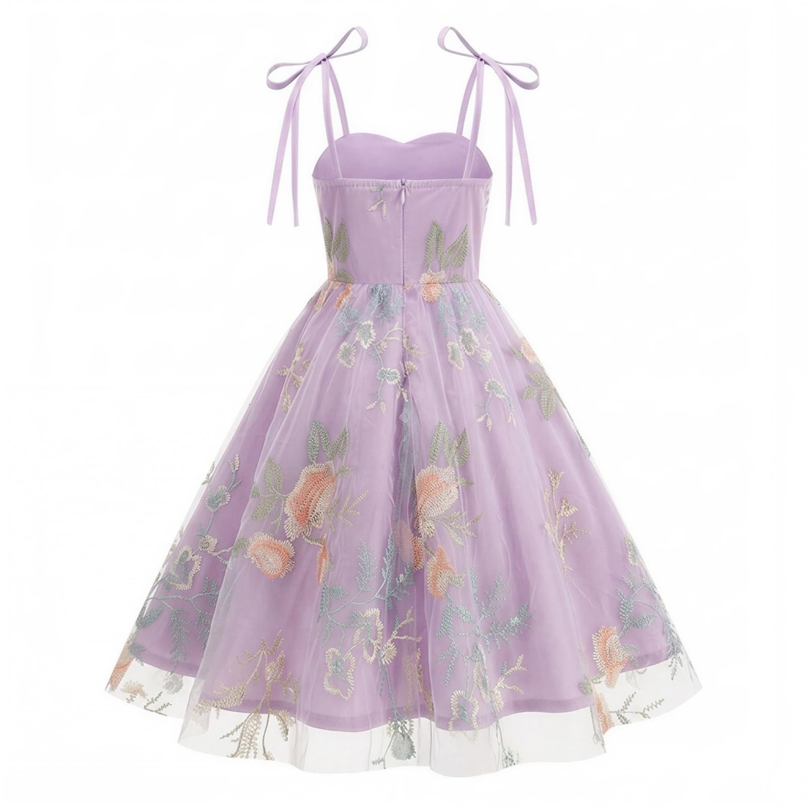 Abito da bambina in stile vintage con motivo floreale in tulle, spalline sottili, taglio svasato, elegante abito da festa
