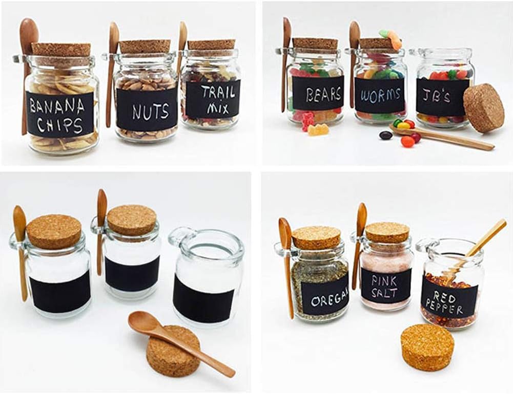 Happyupcity 250ML/ 8.5oz Empty Thick Clear Glass Salt Bath Jar with Cork Stopper and Wooden Spoon Spice Bottle Storage Container Bath Salt Shaker Jam Bottle - Image 5