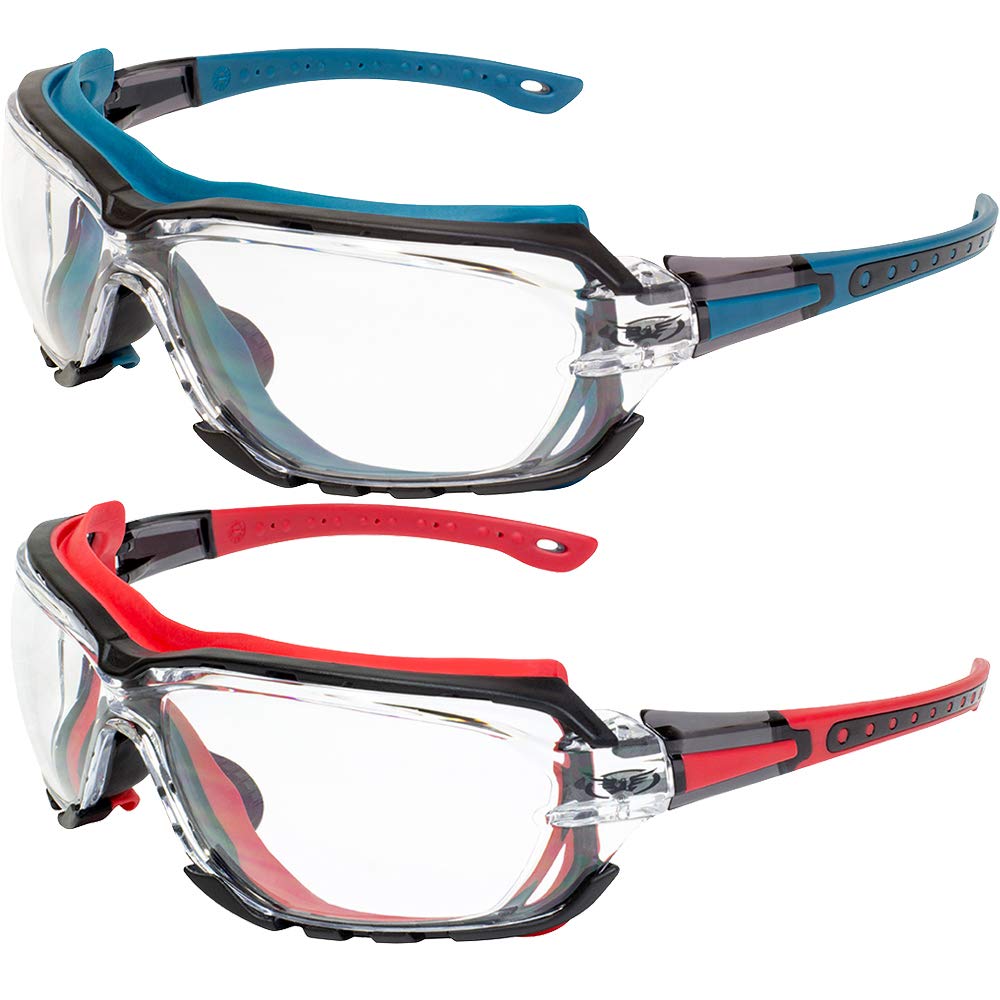 Global Vision Octane Padded Safety Glasses 2 Pair Blue & Red Gaskets Clear Lens