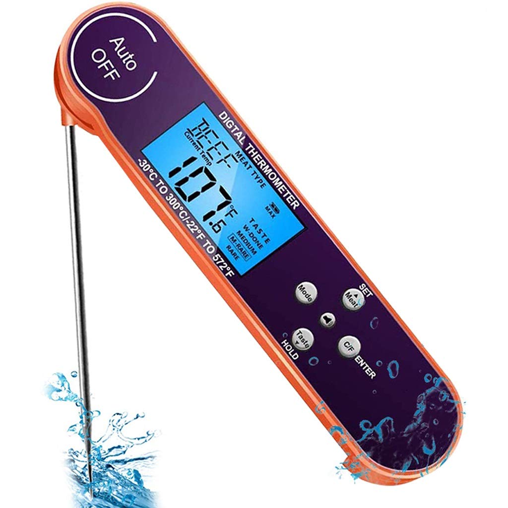 Waterproof Instant Read Fast Digital Meat Thermometer-8 Food Measurement Modes & Peak Sound Alarm with Calibration