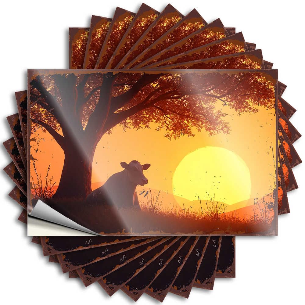 Sunset Serenity: A Cow Under The Tree Saying Funny Bedroom Decor | Coastal Helmet Removable Decal Pack(12X18CM)