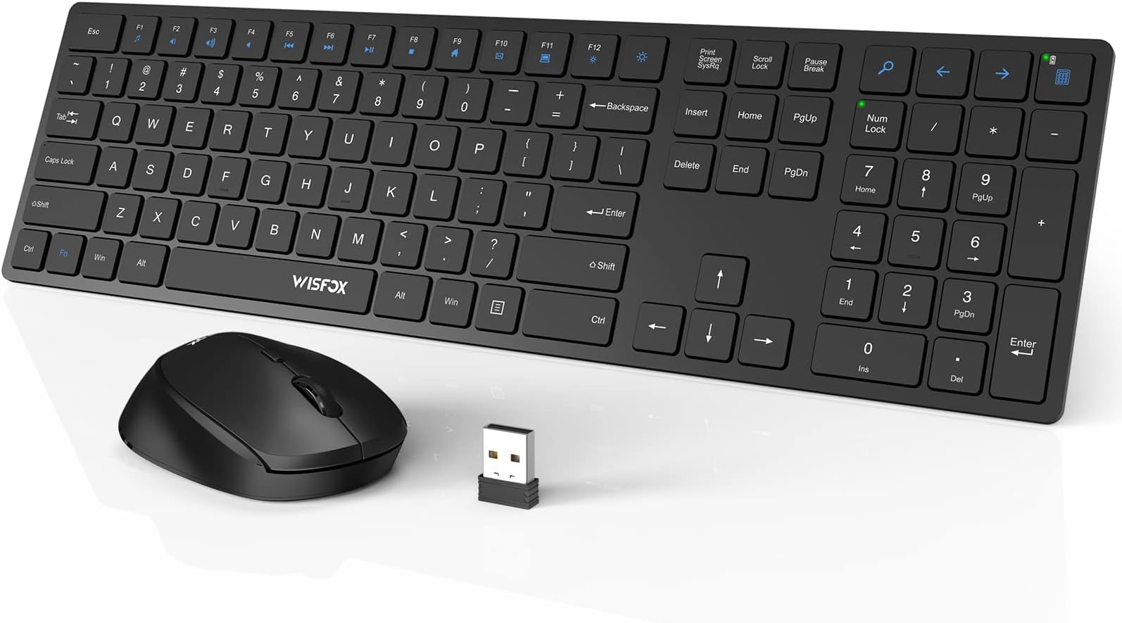 WisFox Wireless Keyboard and Mouse, 2.4GHz Lag-Free Ultra Slim Keyboard with Silent Keys, Smart Sleep Mode, Ergonomic Cordless Mouse Combo with 3 DPI for Windows, Computer, Laptop, Mac, PC