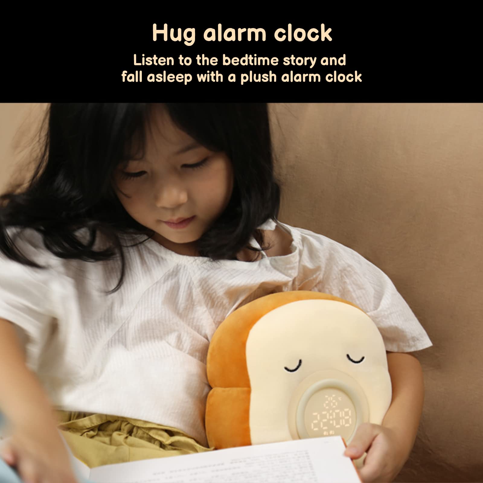 Reloj Despertador para Niños, Lámpara de Luz Nocturna, Lindo Juguete de Peluche, Reloj Despertador para Entrenamiento del Sueño con Soporte para Teléfono, Luz de Despertar Recargable