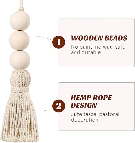 Miniatura 8 de SEWACC 8 guirnaldas de cuentas de madera con borlas, cuentas de granja, cuentas de oración bohemia, decoración rústica de campo, cuentas de borla de
