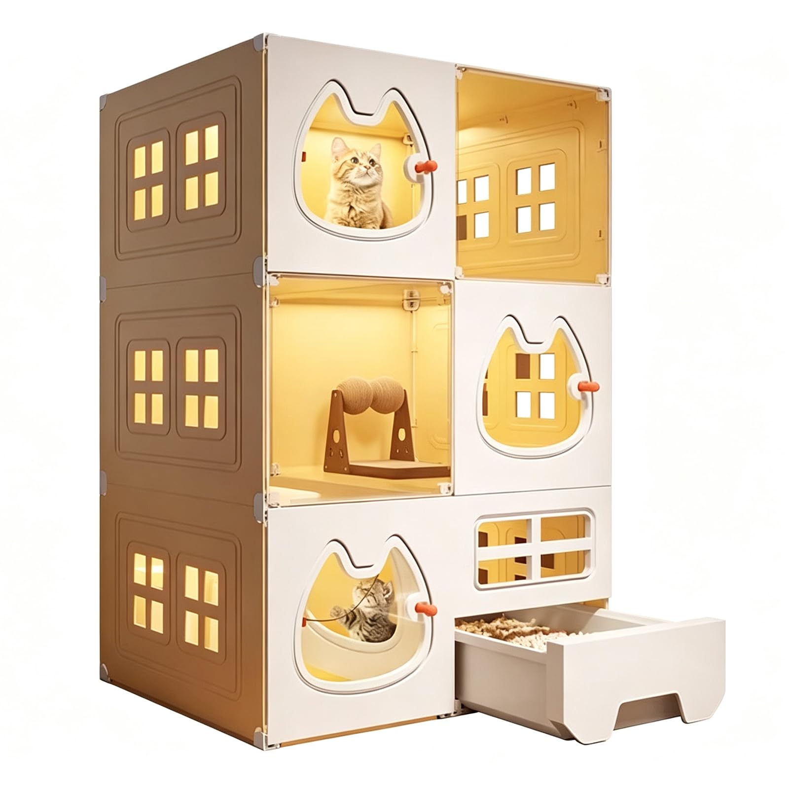 Jaulas para gatos interiores de 3 niveles que solucionan el desorden del inodoro en casa