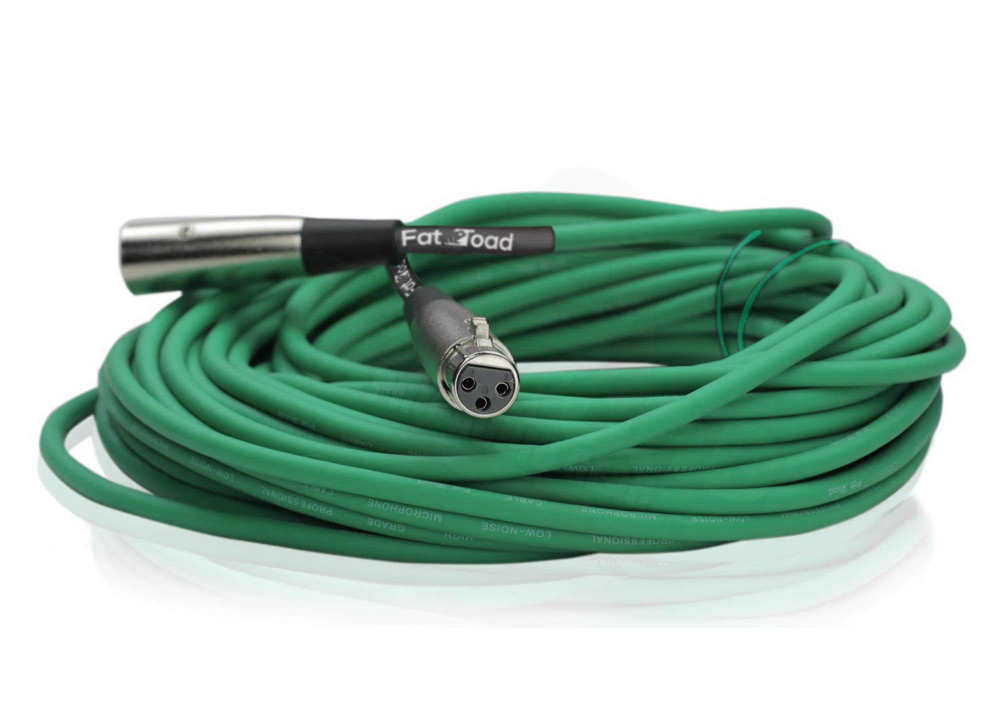 Fat Toad Cavi per microfono XLR da 15,2 m, serie ShieldedPRO X, confezione da 2, cavi patch audio verdi con connettori Lo-Z, cavo 24 AWG per attrezzatura da studio e palco