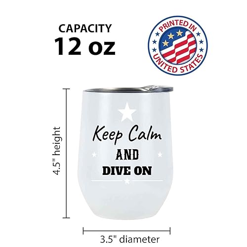 Miniatura 3 de Funny Gift Ideal Scuba Diving Enthusiast Gift - for Great Grandfather's Graduation - Keep Calm and Dive on - Large 12 Oz White Stainless Steel Wine