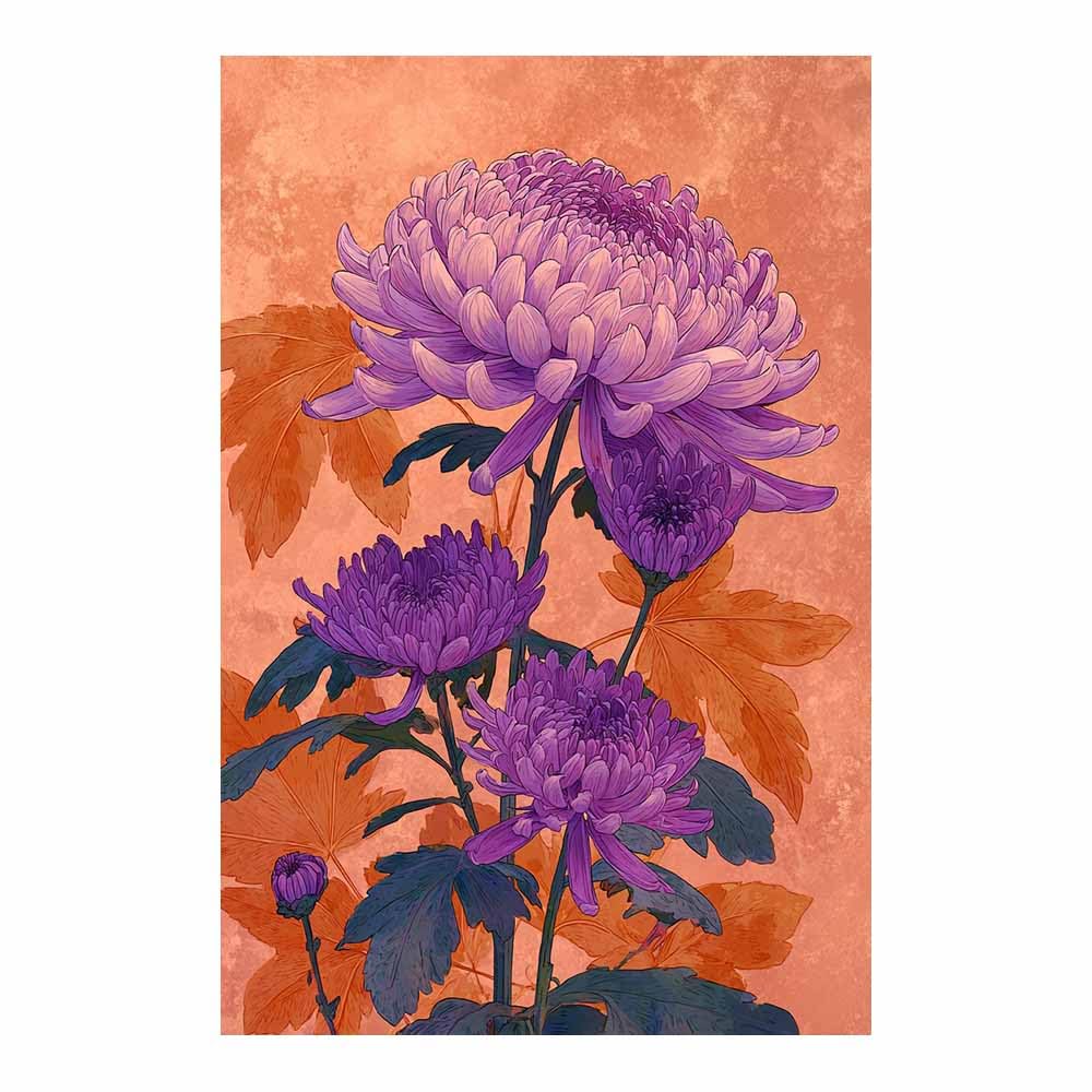 Xeniou Multicolor Flower Wall Art Canvas Purple Chrysanthemum Art Canvas Wall Art, For Bathroom Living Room Bedroom Office Kitchen(Multicolor)-70X100cm Unframed