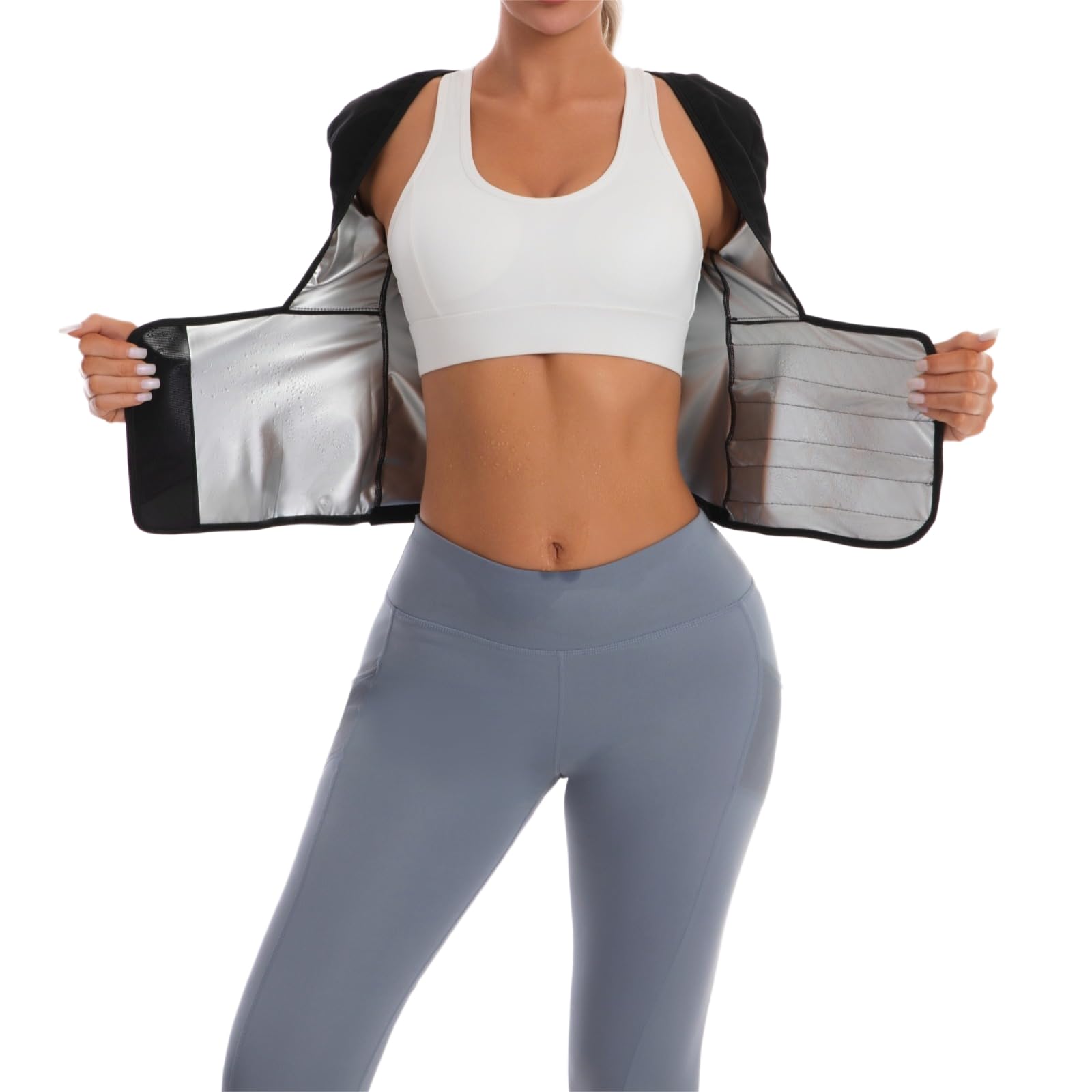 Dokelovy Sauna Suit Waist Trainer for Women Belly Fat,Sweat Sauna Shirt Short Sleeves Slimming Waist Trimmer Body Shaper